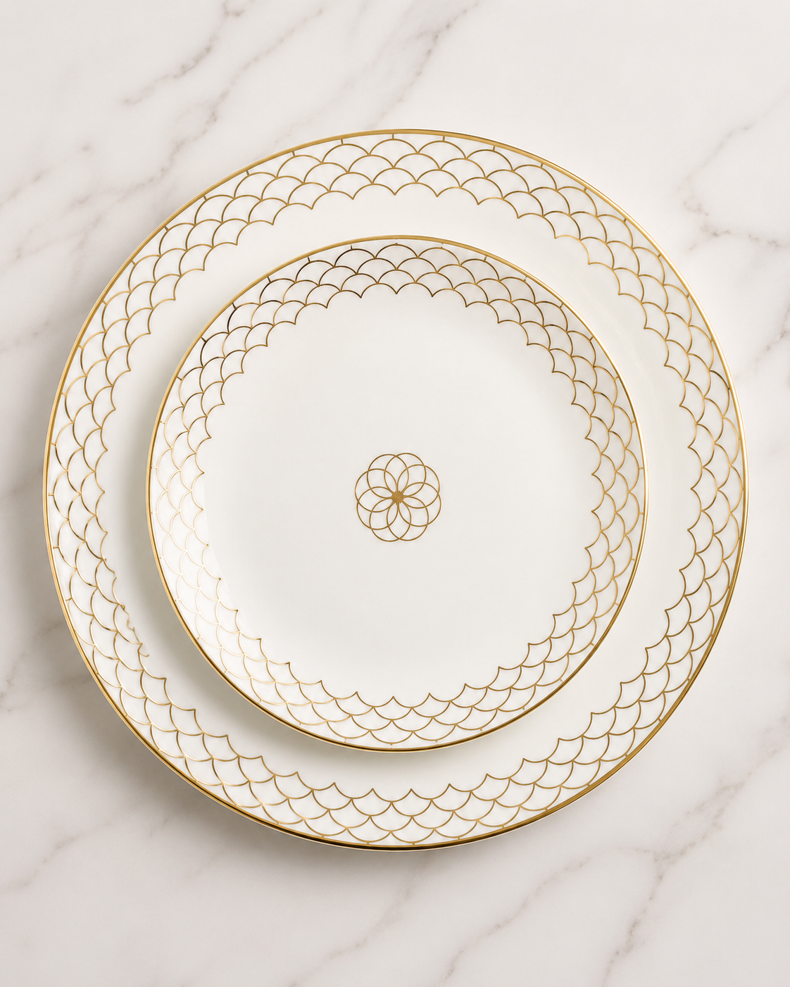 White Gold Pattern Dinner Plate Set by Hira Industries