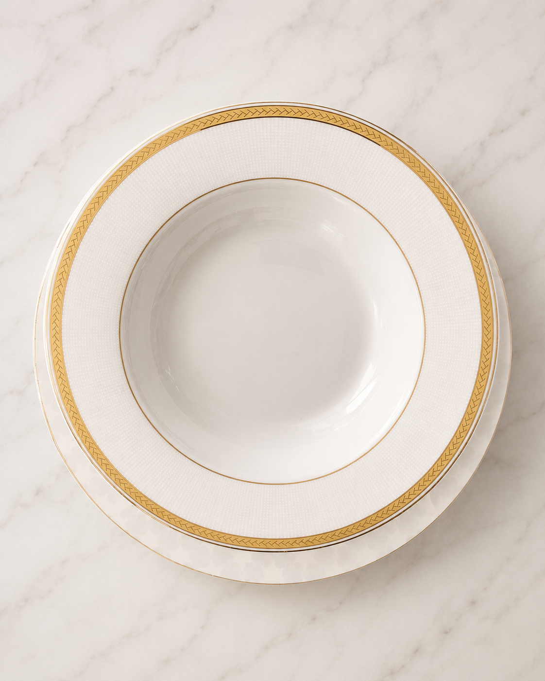 White Gold Rim Soup Bowl Plate by Hira Industries